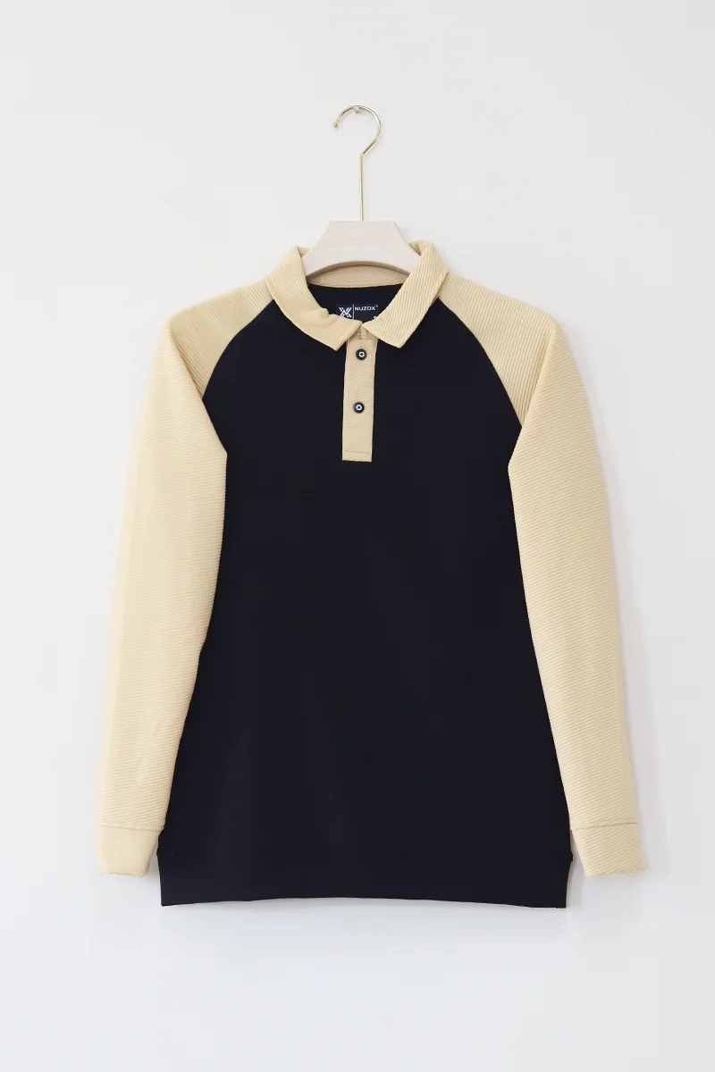Collar Raglan Full Sleeve T-Shirt(Sandal with Navy)